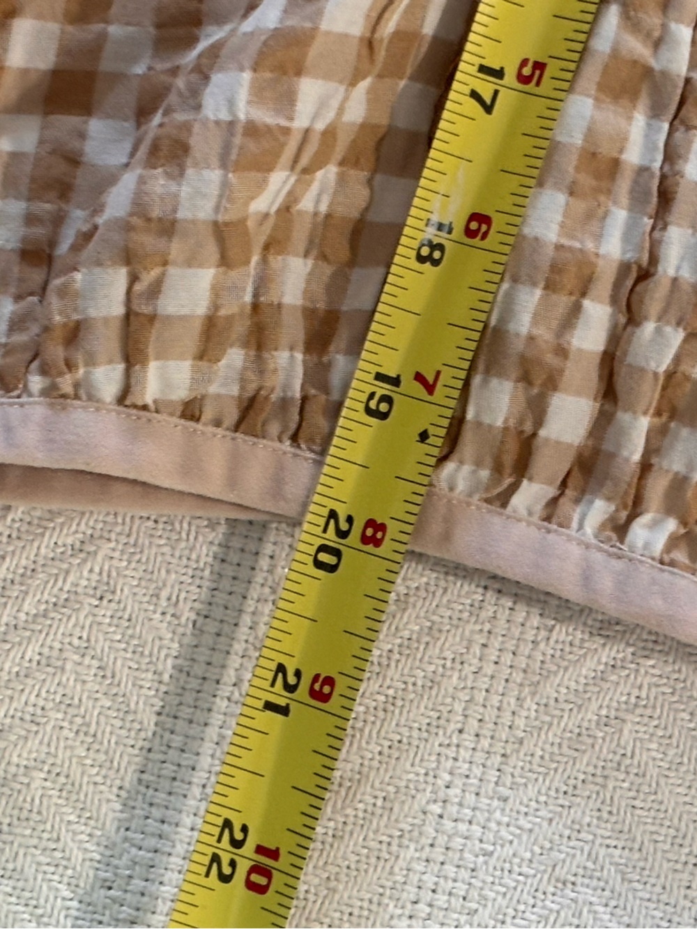 Anthropologie Tan and White Gingham Cap-Sleeve Button-Down Top - Picture 8 of 11